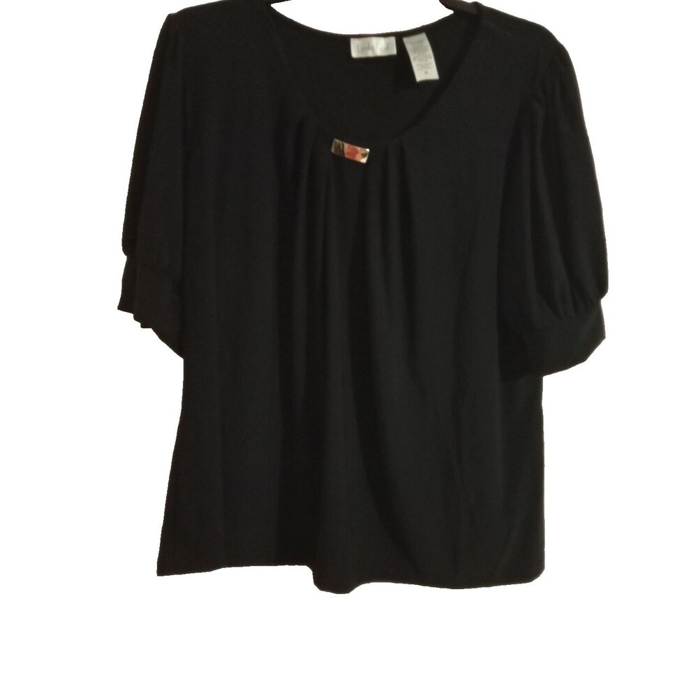 Linda Leal Shirt Women's Size XLarge Black Short Sleeve Solid Blouse